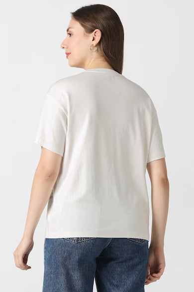VAN HEUSEN Women White Print Casual Round Neck Top