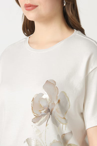 VAN HEUSEN Women White Print Casual Round Neck Top