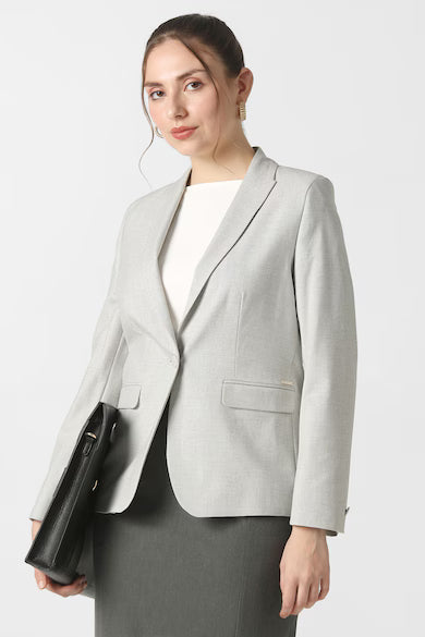 VAN HEUSEN Women Grey Textured Blazer
