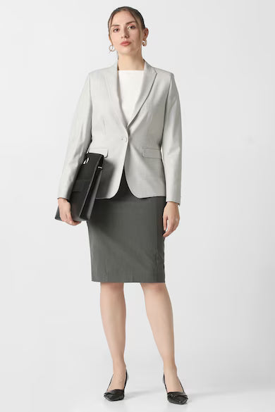 VAN HEUSEN Women Grey Textured Blazer