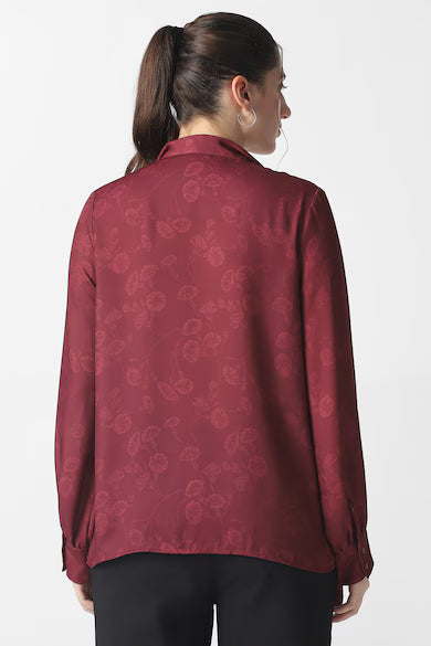 VAN HEUSEN Women Maroon Printed Tie-Up Neck Shirt Top
