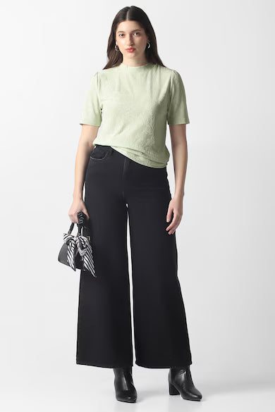 VAN HEUSEN Women Green Textured Formal Round Neck Top