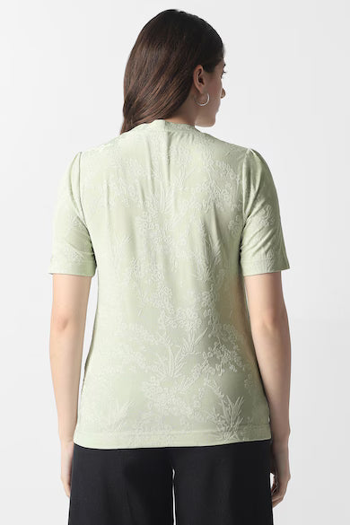 VAN HEUSEN Women Green Textured Formal Round Neck Top