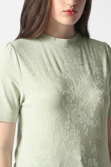 VAN HEUSEN Women Green Textured Formal Round Neck Top