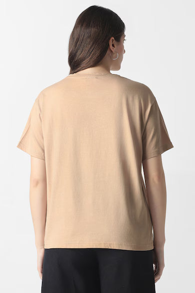 VAN HEUSEN Women Beige Print Casual Round Neck Top