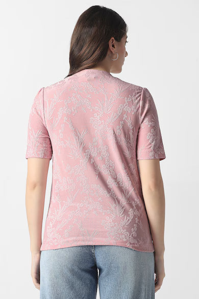 VAN HEUSEN Women Pink Textured Formal Round Neck Top