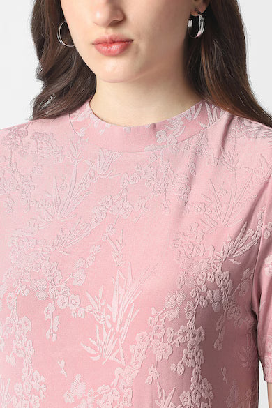 VAN HEUSEN Women Pink Textured Formal Round Neck Top
