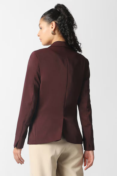 VAN HEUSEN Women Maroon Solid Blazer