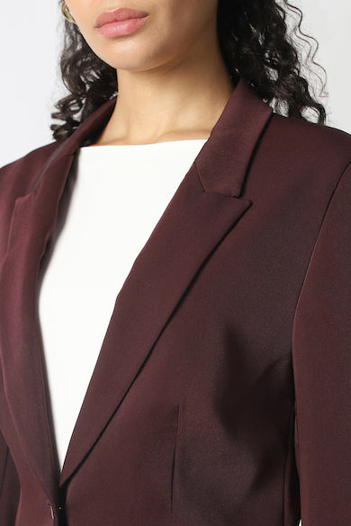 VAN HEUSEN Women Maroon Solid Blazer