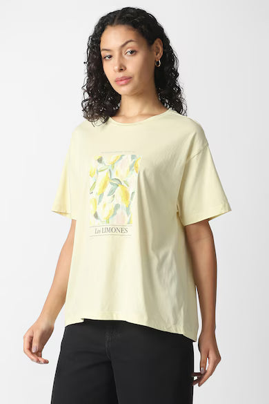 VAN HEUSEN Women Beige Graphic Print Casual Round Neck Top
