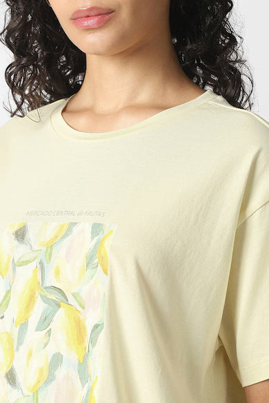 VAN HEUSEN Women Beige Graphic Print Casual Round Neck Top