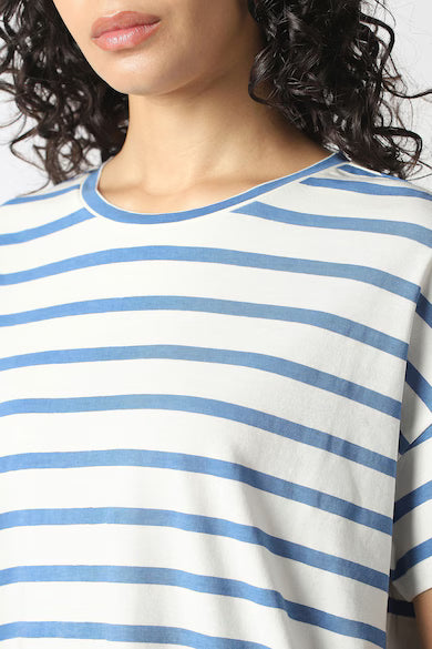 VAN HEUSEN Women White Stripe Casual Round Neck Top