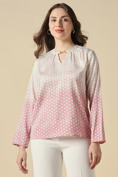 ALLEN SOLLY Women Pink Print Formal Top