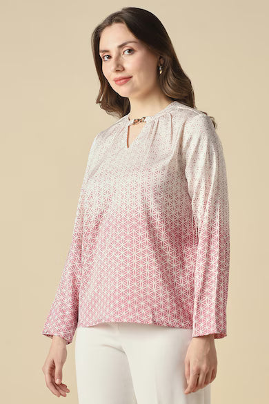 ALLEN SOLLY Women Pink Print Formal Top