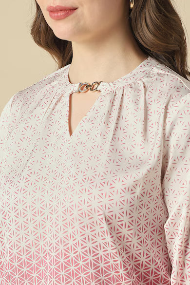 ALLEN SOLLY Women Pink Print Formal Top