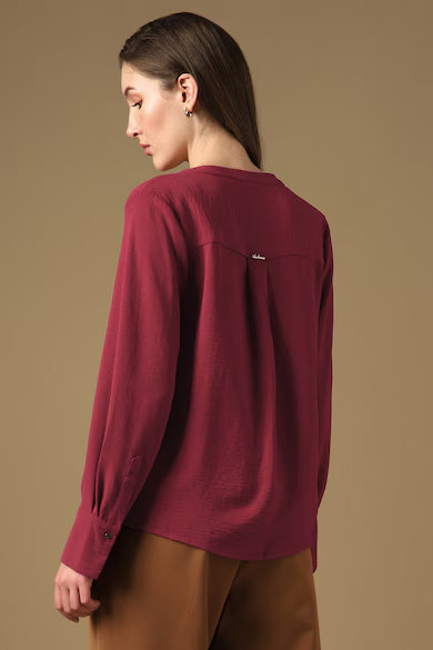 VAN HEUSEN Women Maroon Solid V-Neck Casual Top