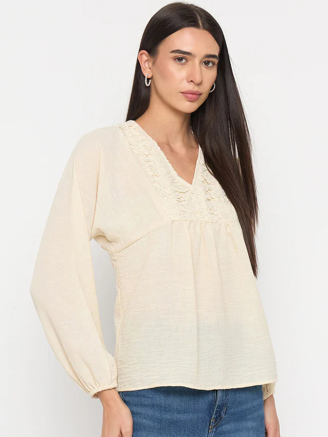 MADAME Off-White Printed Top