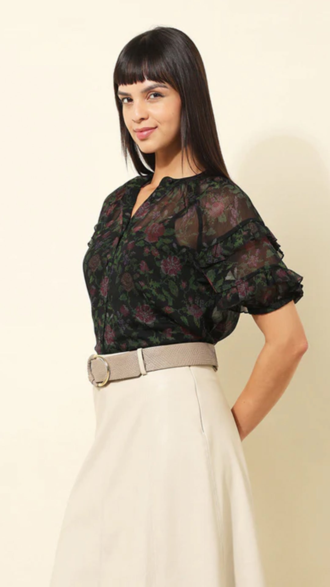 USPA Sheer Floral Printed Lace Top