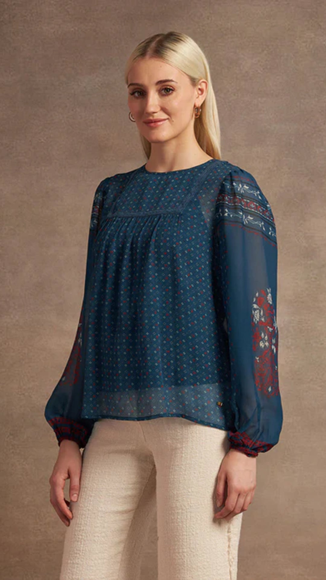 USPA Boho Printed Crinkled Chiffon Top