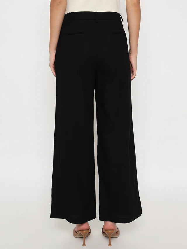 MADAME Cotton Blend Black Wide Leg Trousers