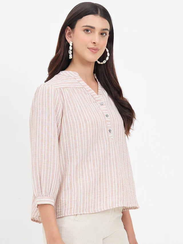 MADAME Brown Puff Sleeve Top