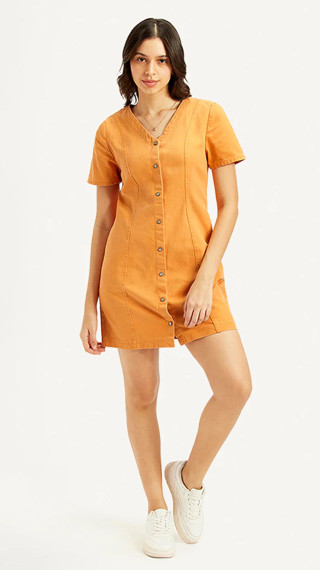 Levi's Women's Solid Orange V-Neck Dress
