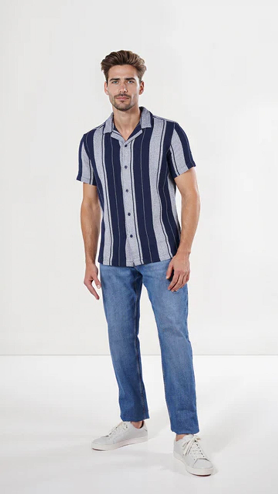 Celio Striped Regular Fit Cotton Blue Shirt (40% Off)