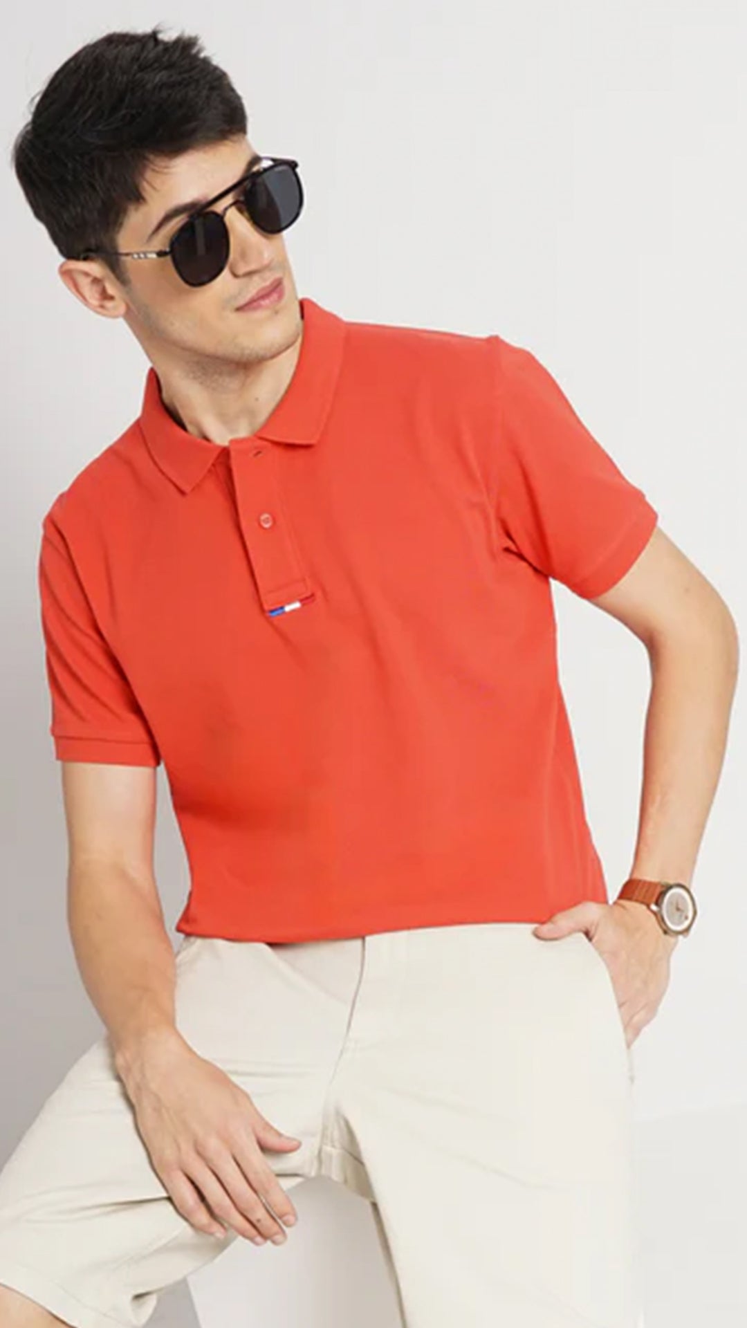 Celio Solid Regular Fit Cotton Coral T-Shirt (50% Off)
