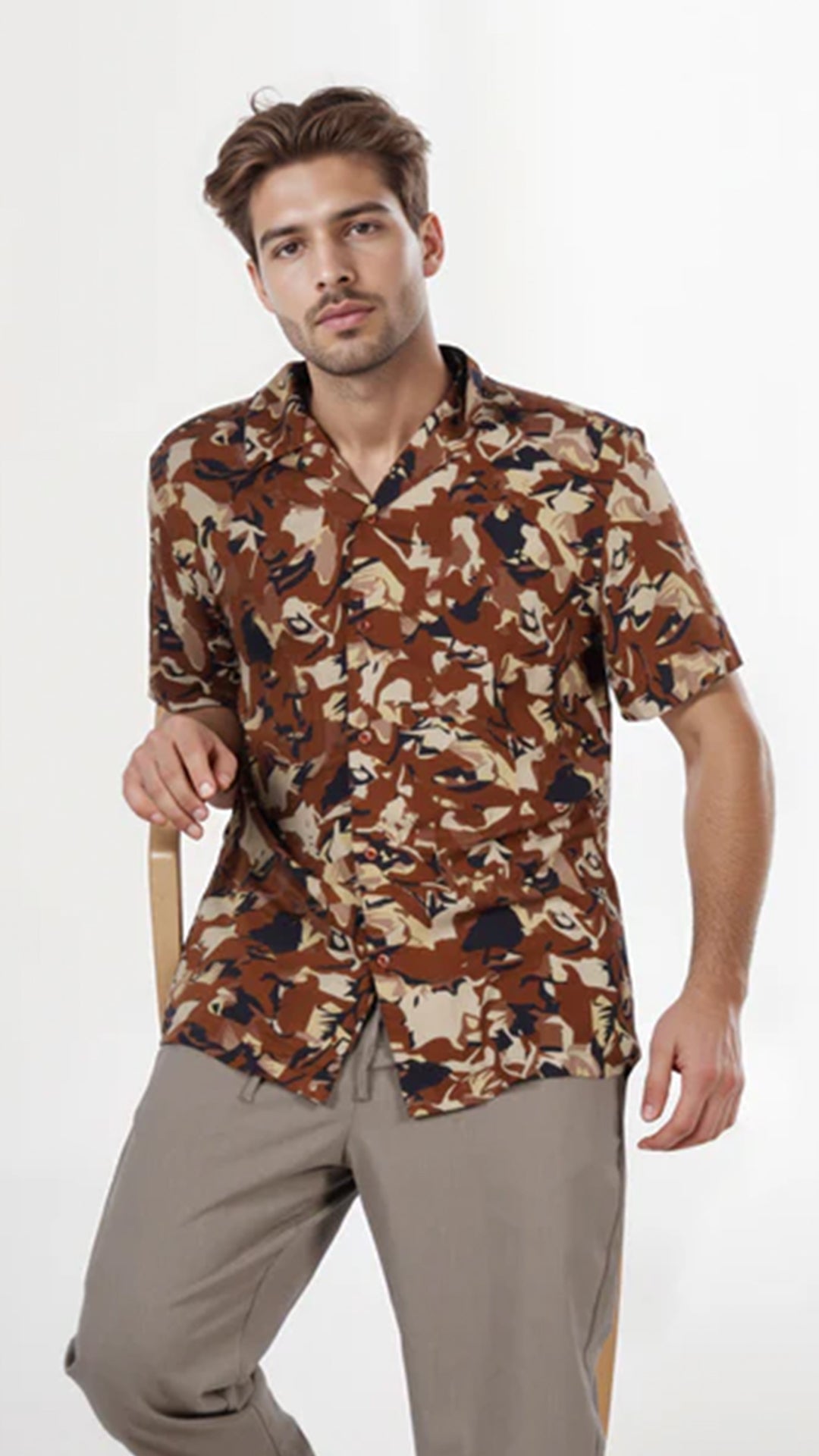 Celio Men Brown Printed Regular Fit Viscose Shirt