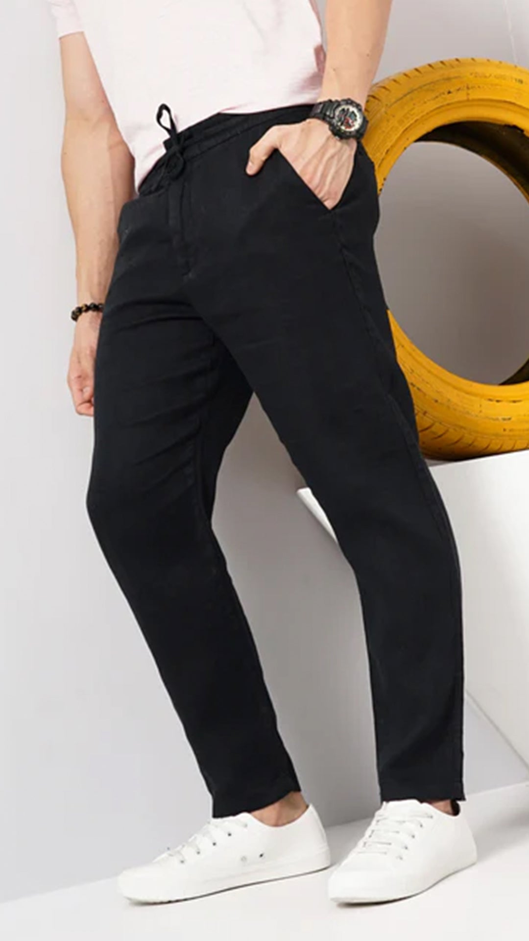 Celio Linen Regular Fit Black Trouser