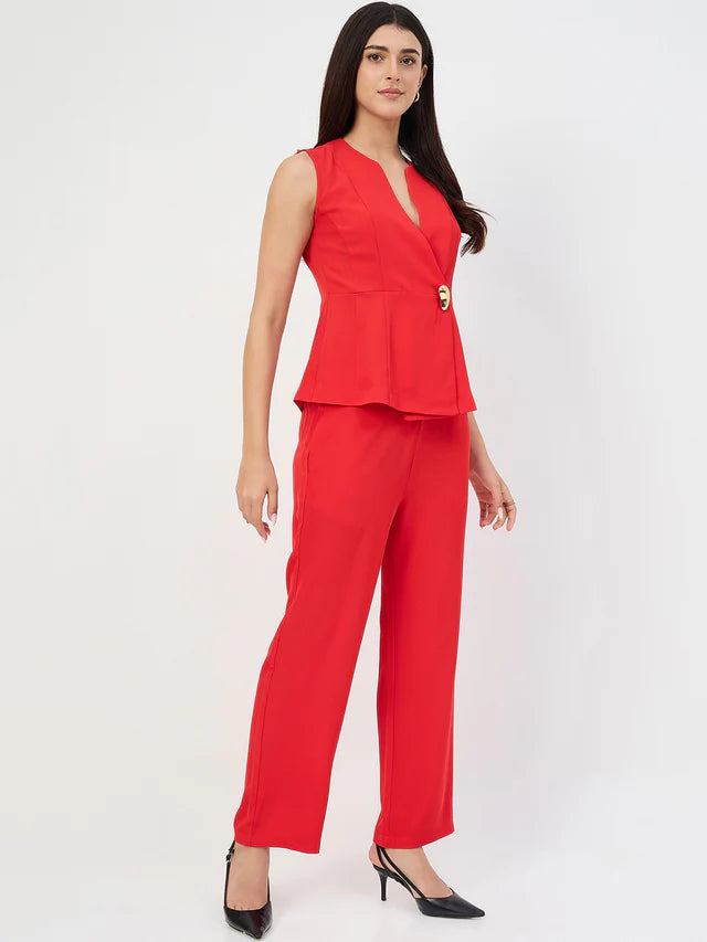 MADAME Red Tailored Vestcoat Co-Ord Set for Women