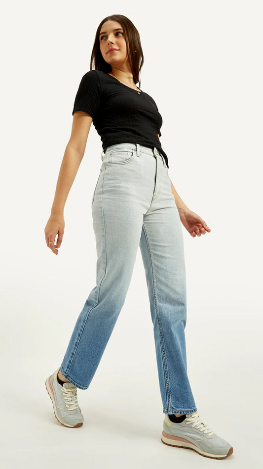 Levi's Women's Blue Ribcage Straight Fit High Rise Jeans