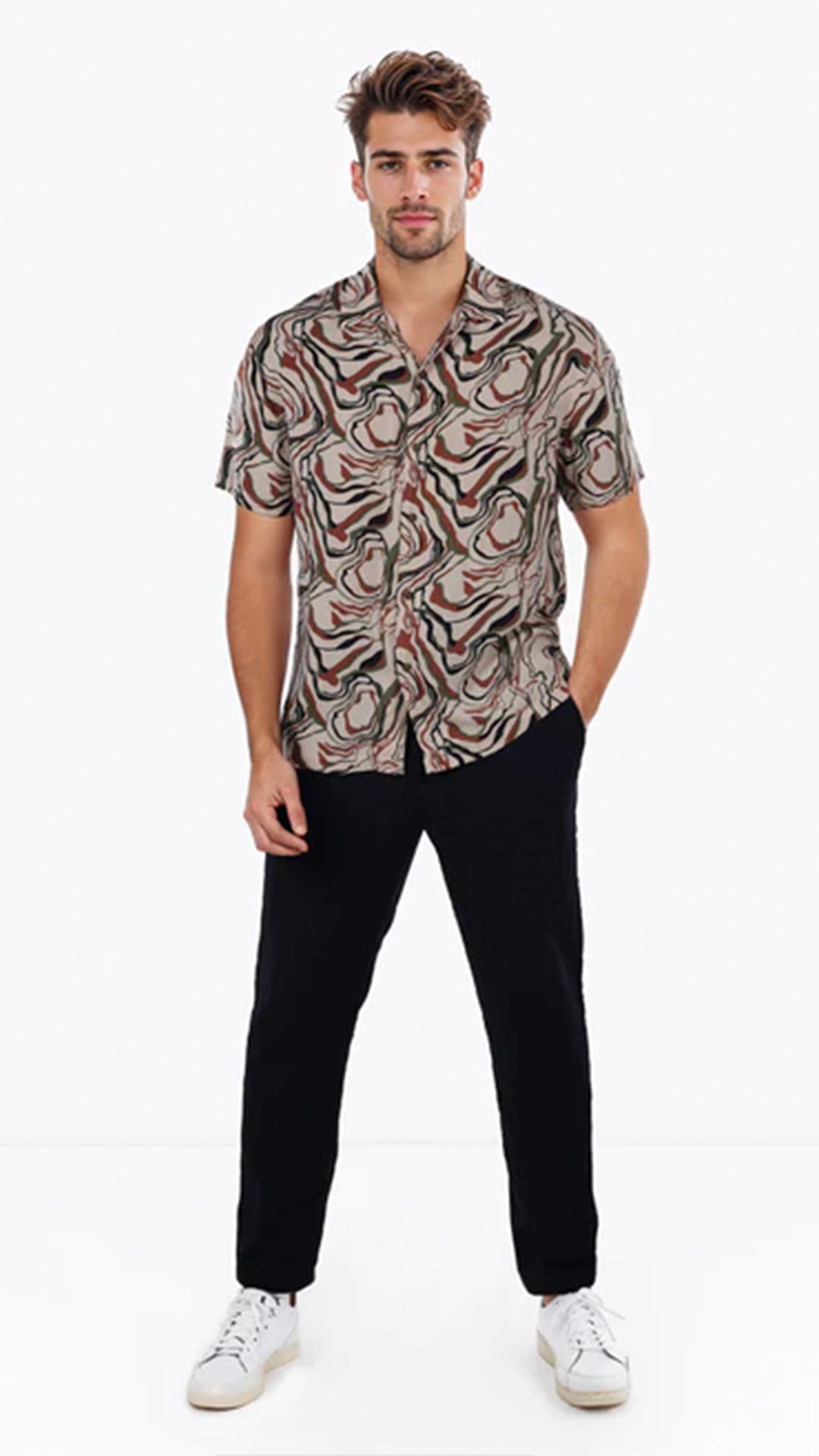 Celio Printed Regular Fit Viscose Brown Shirts