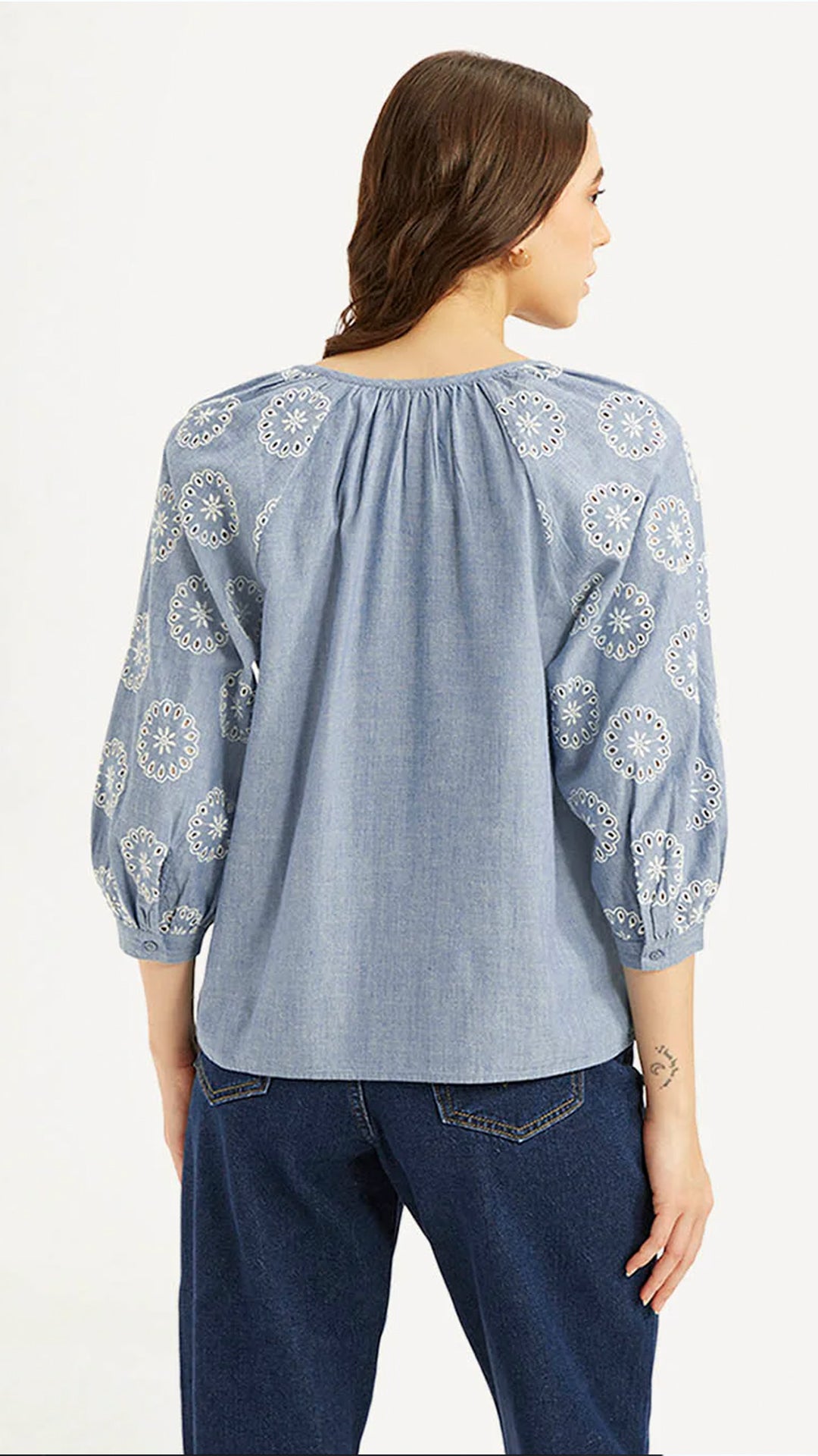 Levi's Women's Embroidered Blue Round Neck Top