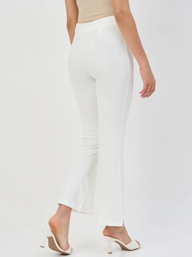 MADAME White Pleated Front Flared Trousers