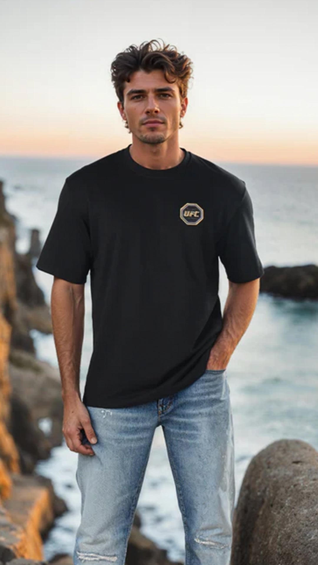 Celio UFC Oversized Cotton-Poly-Blend Black T-Shirt (40% Off)