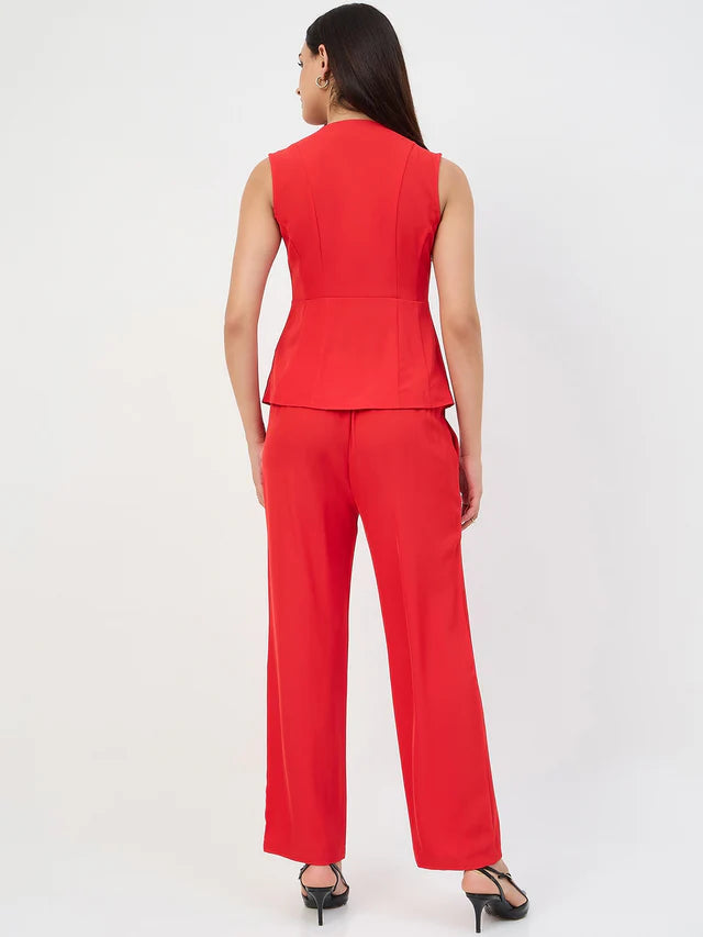 MADAME Red Tailored Vestcoat Co-Ord Set for Women
