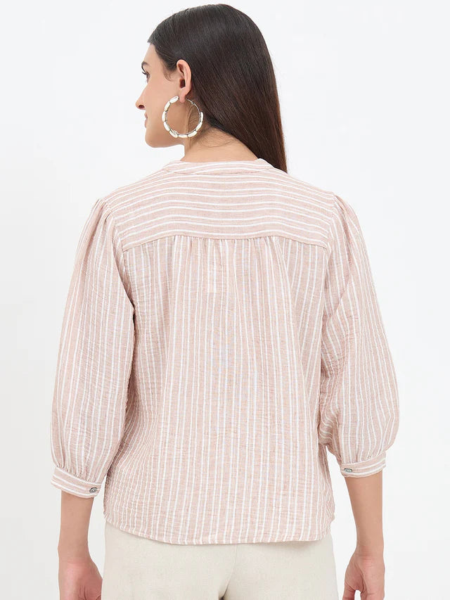 MADAME Brown Puff Sleeve Top
