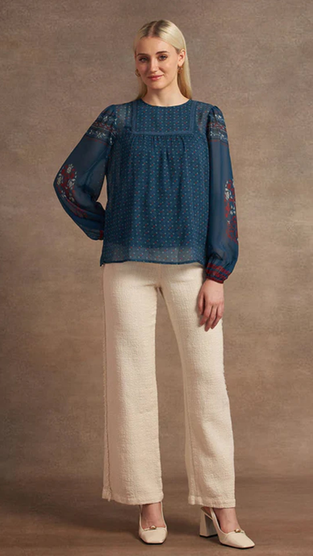 USPA Boho Printed Crinkled Chiffon Top