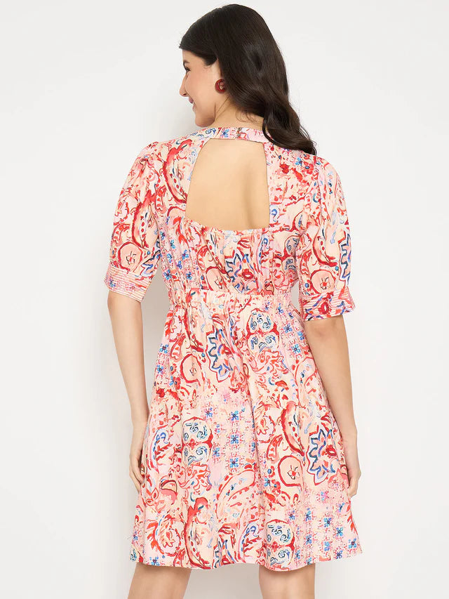 MADAME Paisley Print Elasticated Waist Red Cotton Dress