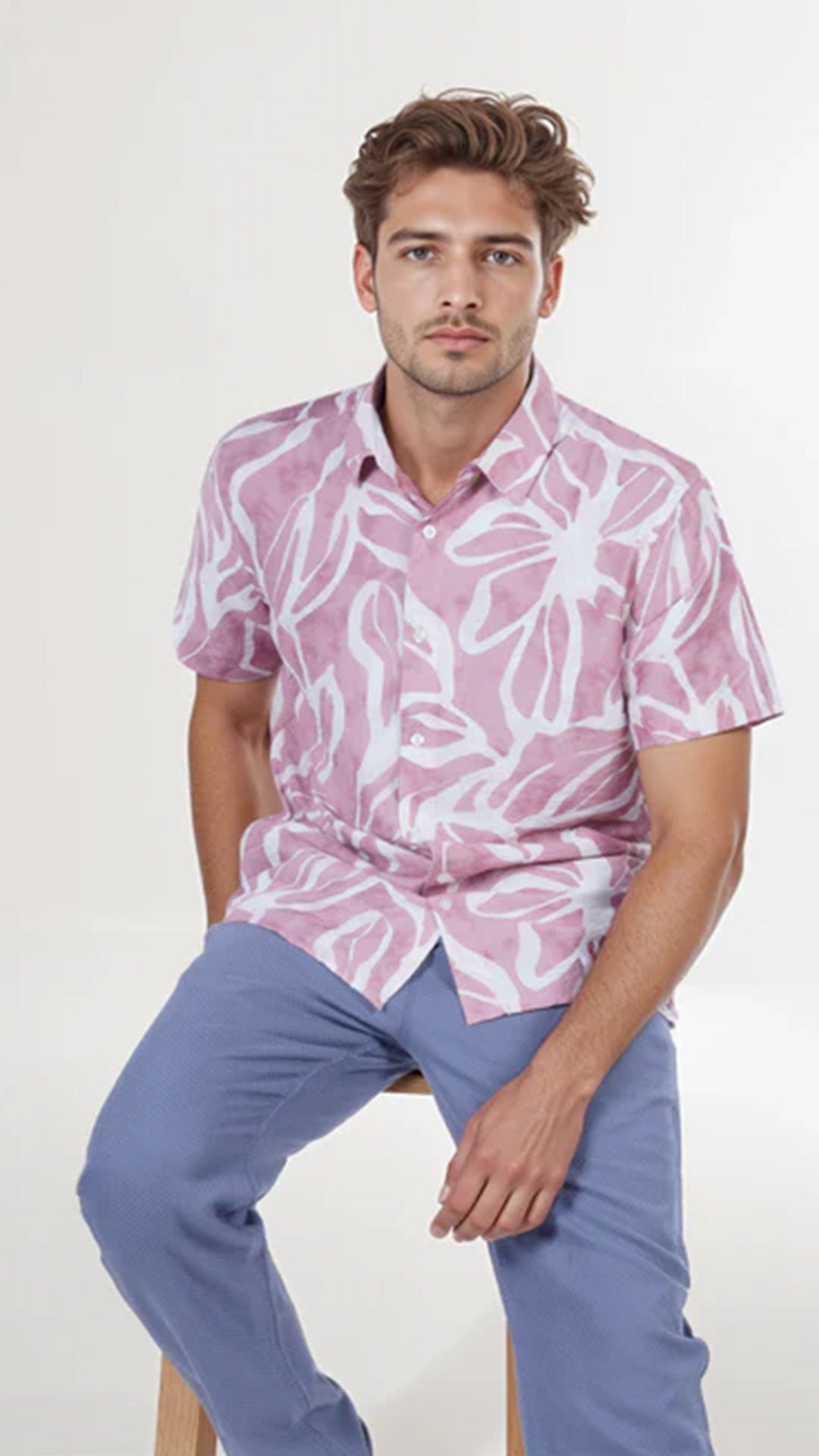 Celio Men Pink Printed Regular Fit Viscose Shirt
