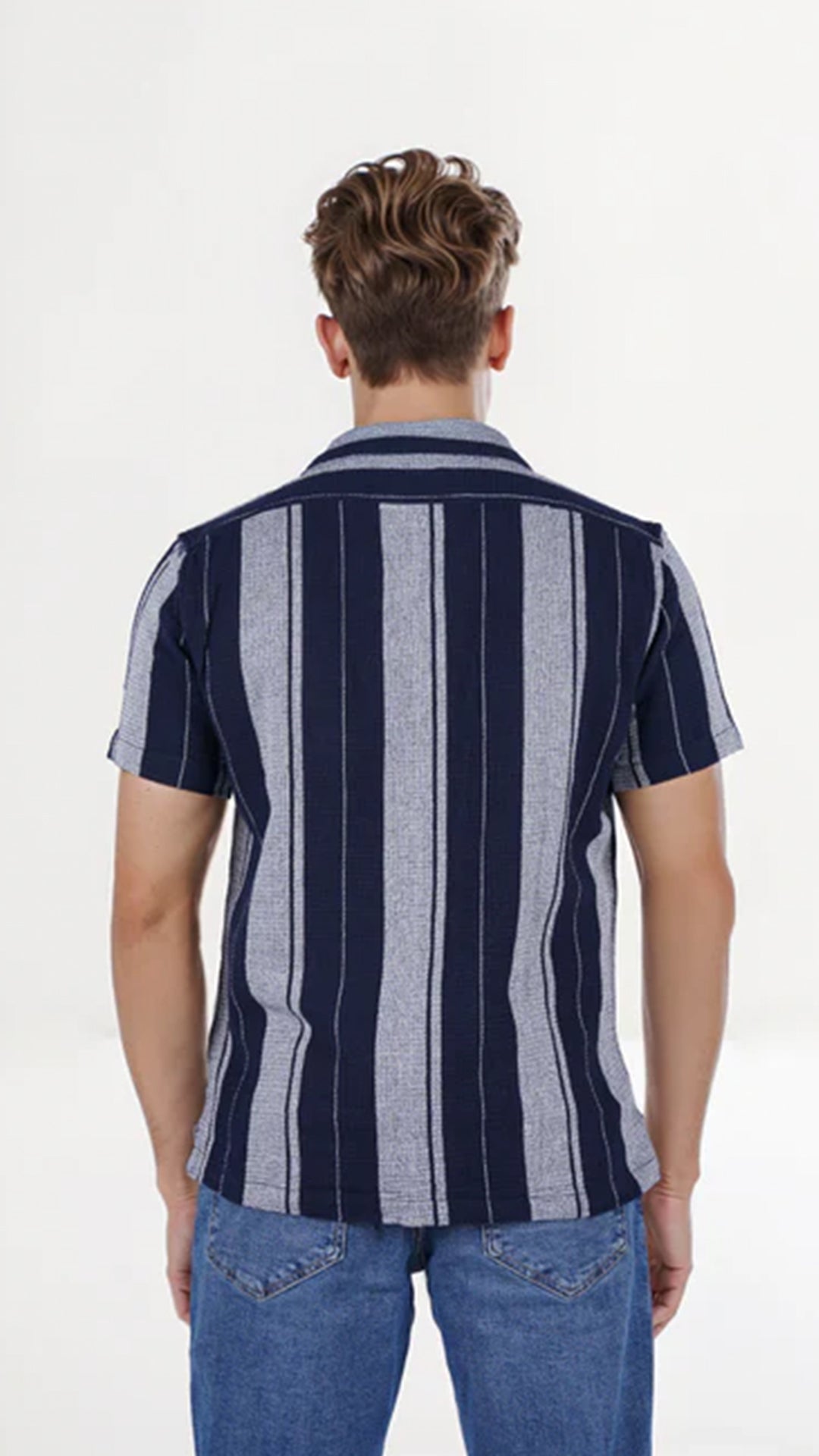 Celio Striped Regular Fit Cotton Blue Shirt (40% Off)