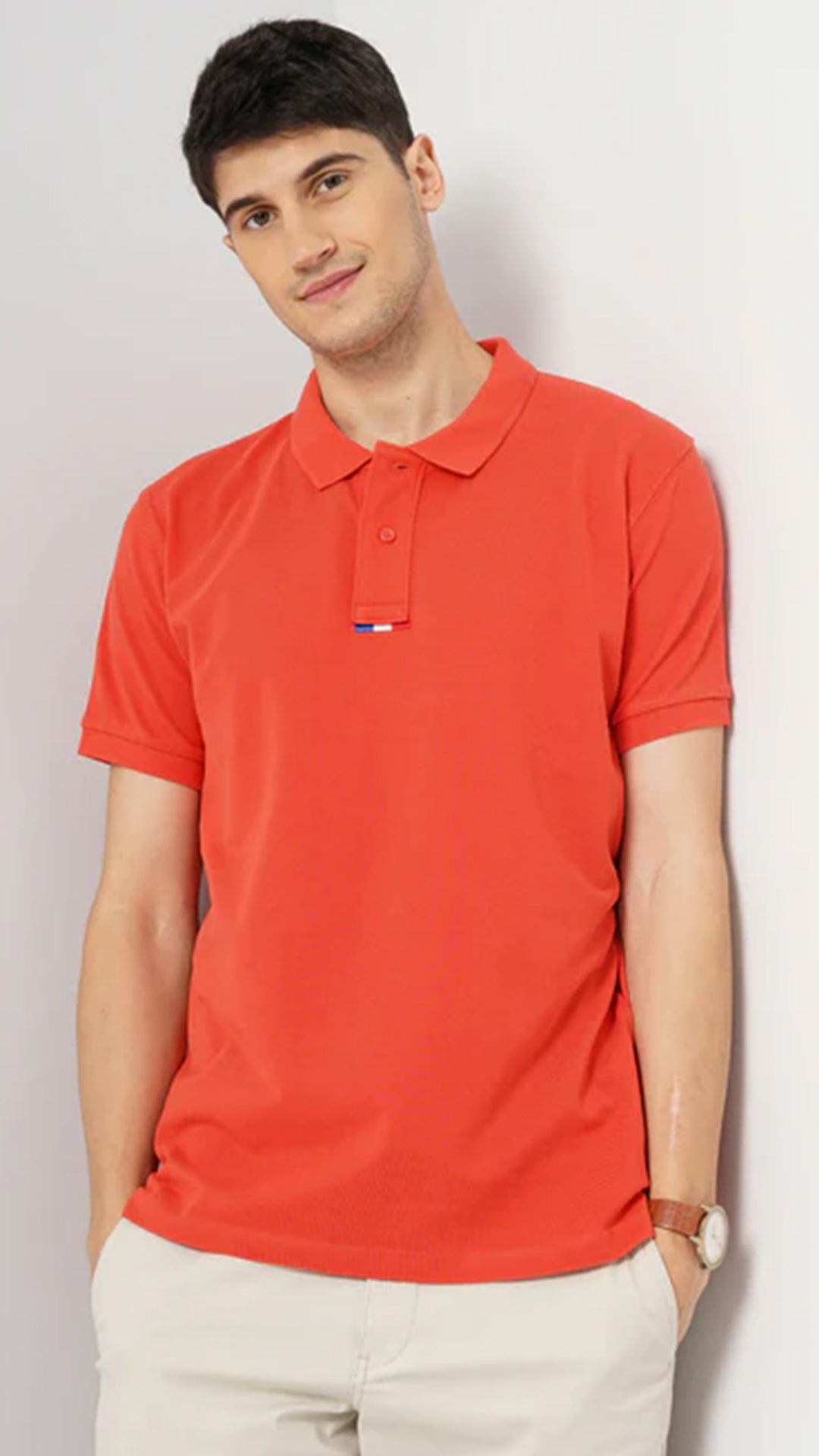 Celio Solid Regular Fit Cotton Coral T-Shirt (50% Off)