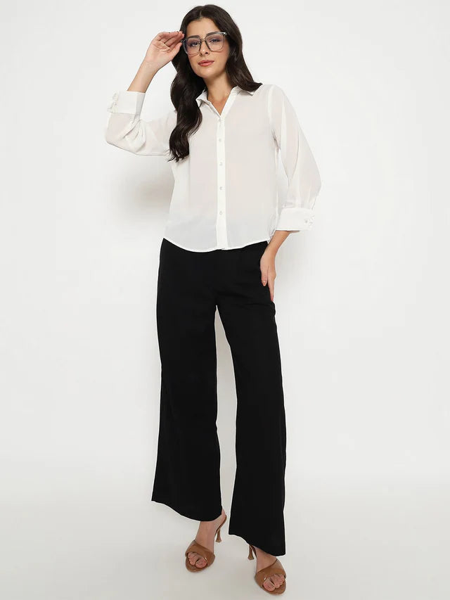 MADAME Cotton Blend Black Wide Leg Trousers