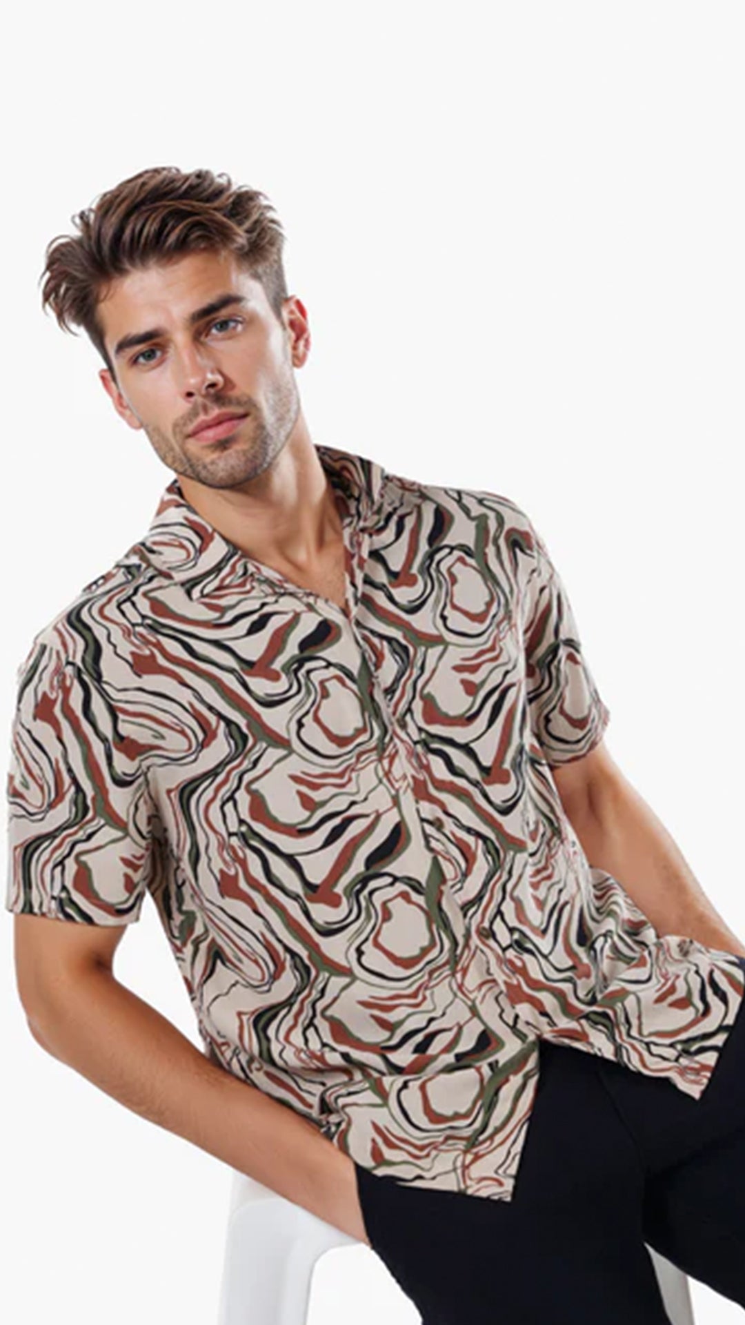 Celio Printed Regular Fit Viscose Brown Shirts