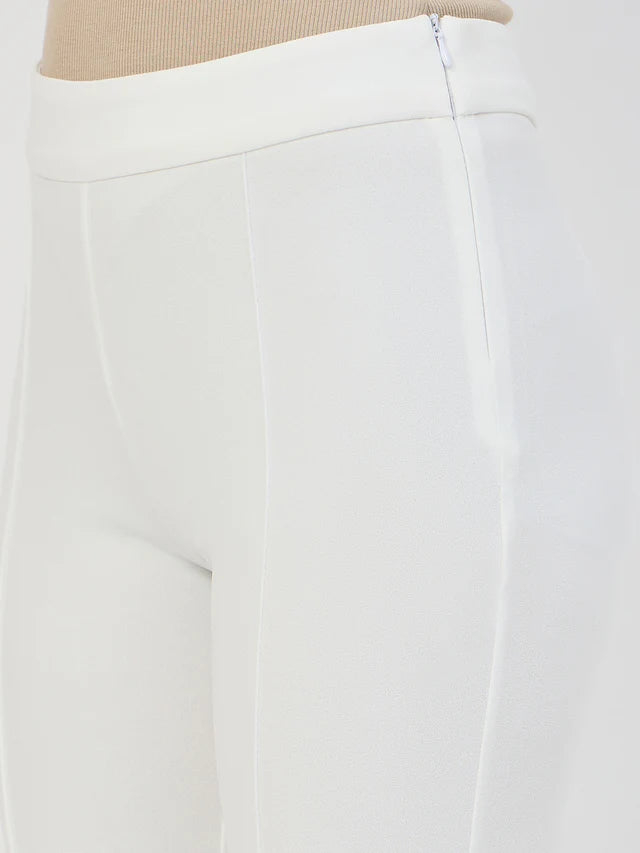 MADAME White Pleated Front Flared Trousers