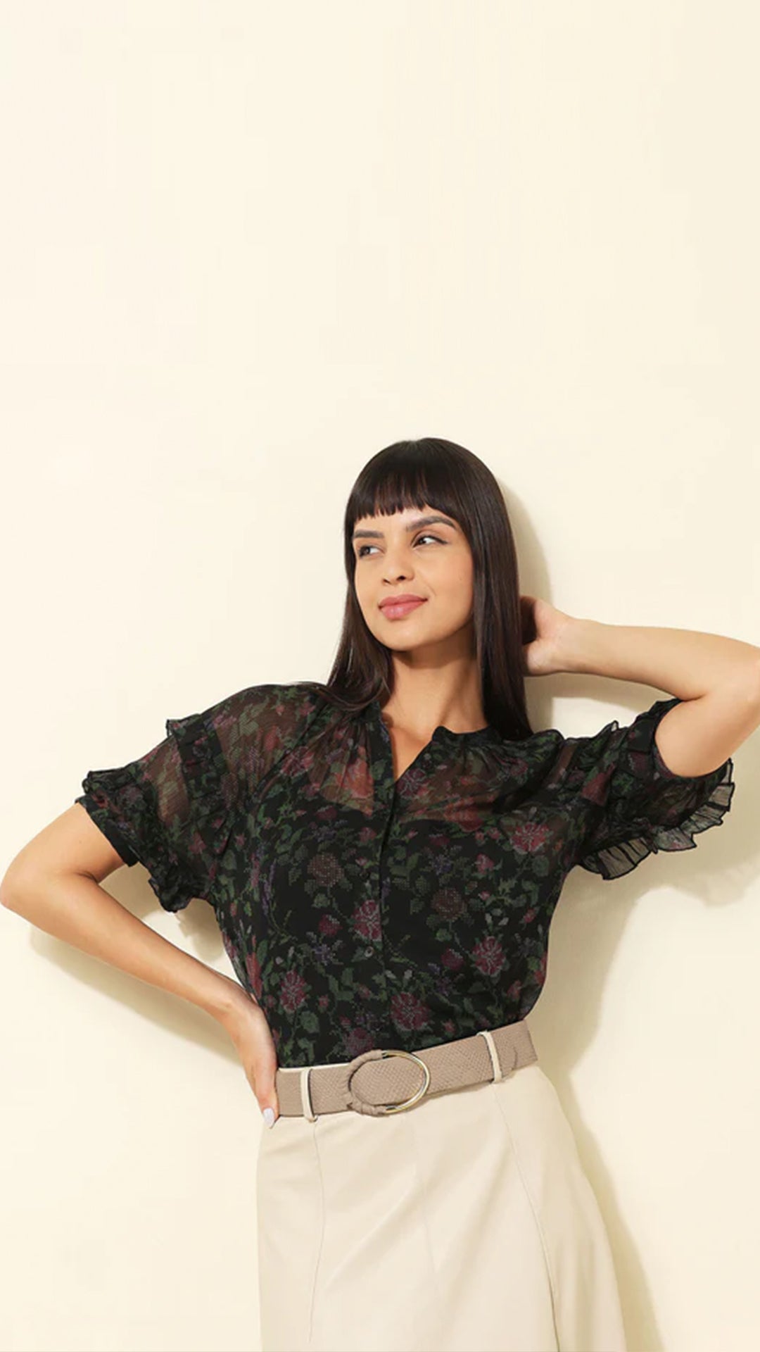 USPA Sheer Floral Printed Lace Top