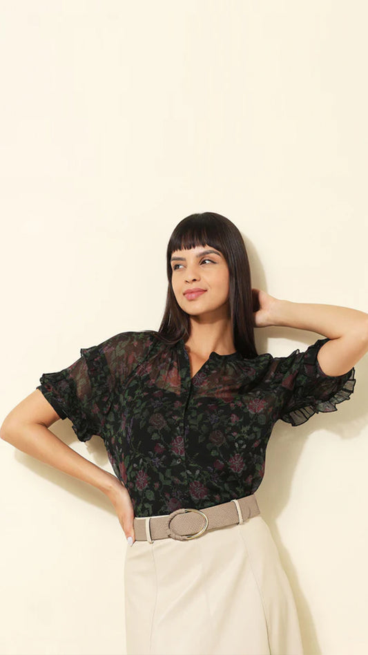 USPA Sheer Floral Printed Lace Top