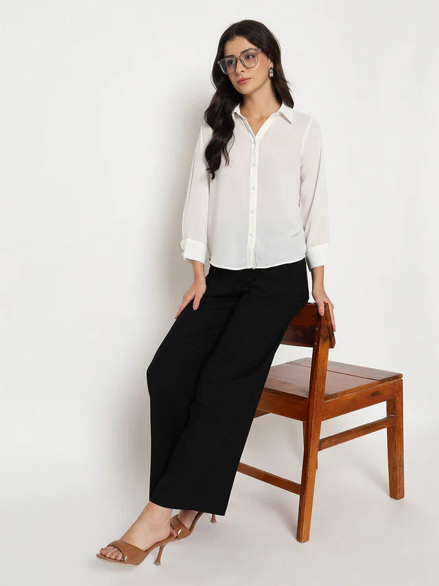 MADAME Cotton Blend Black Wide Leg Trousers