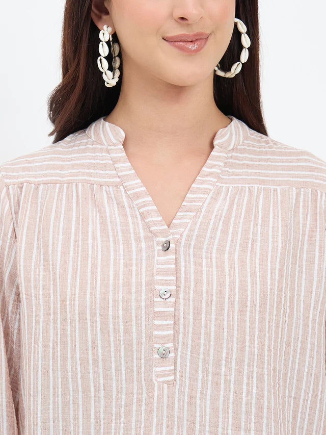 MADAME Brown Puff Sleeve Top